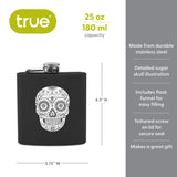 Trueflask 6 oz Soft Touch Dia De Los Muertos Flask in Black