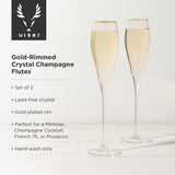 Gold Rimmed Crystal Champagne Flutes, Set of 2