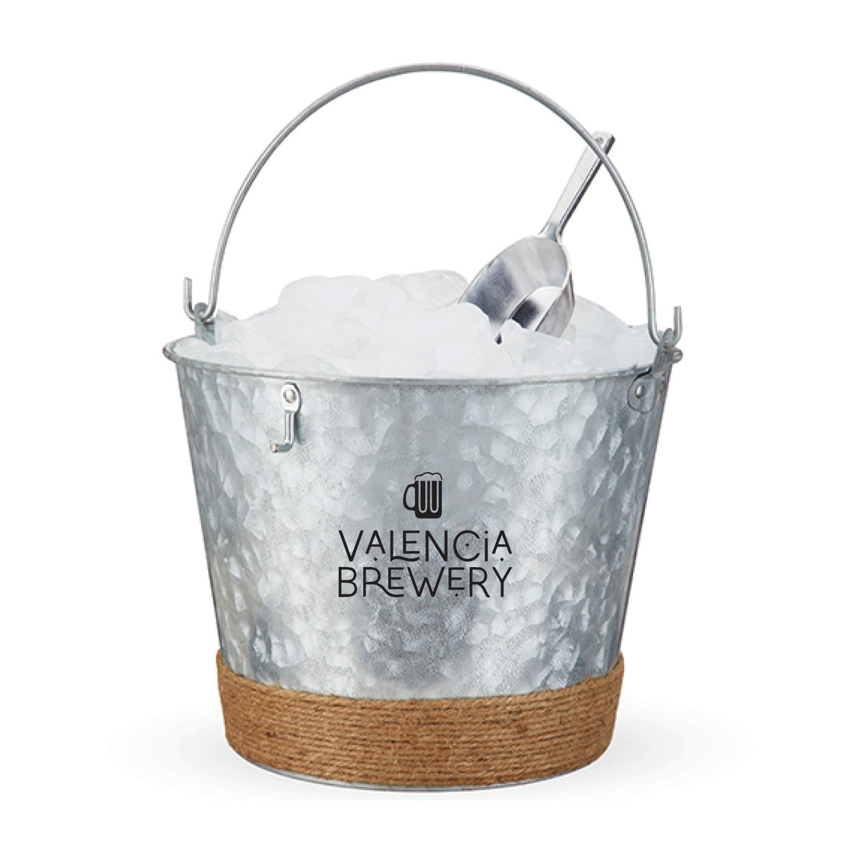 Jute Wrapped Galvanized Metal Ice Bucket with Scoop