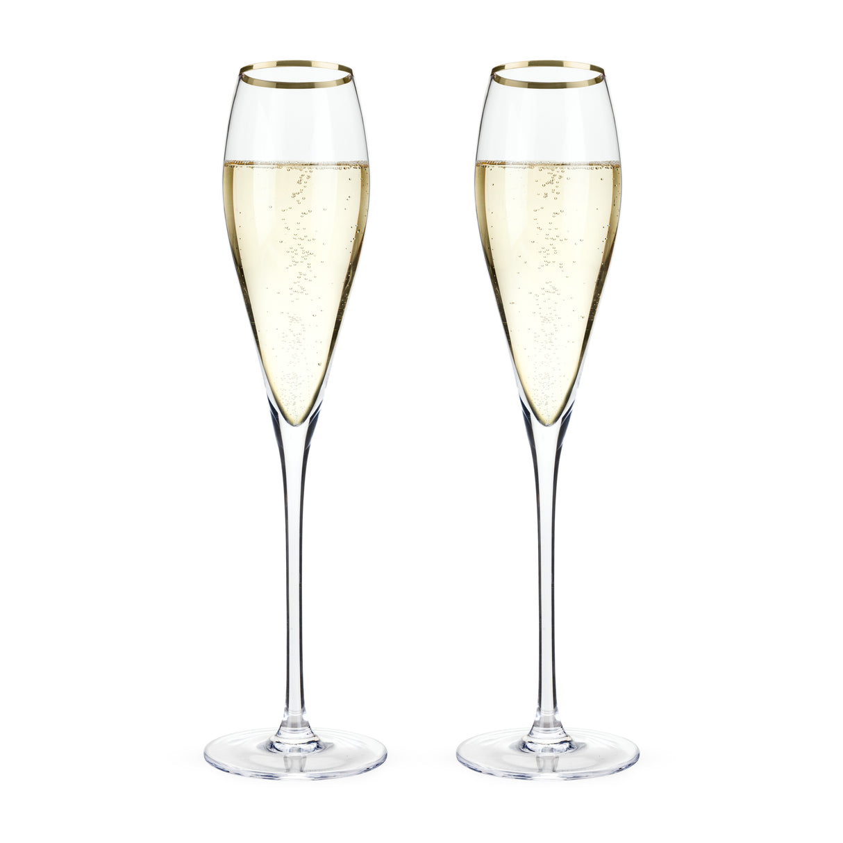 Gold Rimmed Crystal Champagne Flutes, Set of 2