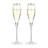 Gold Rimmed Crystal Champagne Flutes, Set of 2