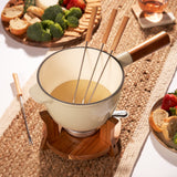 Wood and Cast Iron Fondue Set in Beige