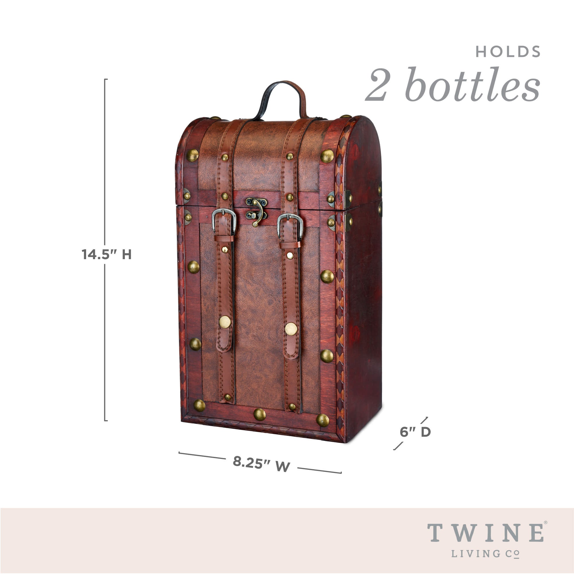 Two Bottle Antique Wooden Wine Box - Thumbnail 5