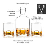 Mountain 3-Piece Crystal Liquor Decanter and Tumbler Set