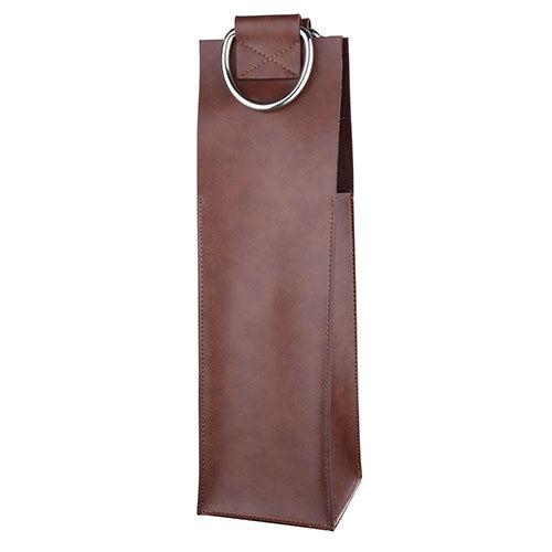 Brown Single-Bottle Wine Tote in Faux Leather