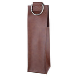 Brown Single-Bottle Wine Tote in Faux Leather