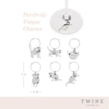 Cat Wine Charms in Silver, Set of 6