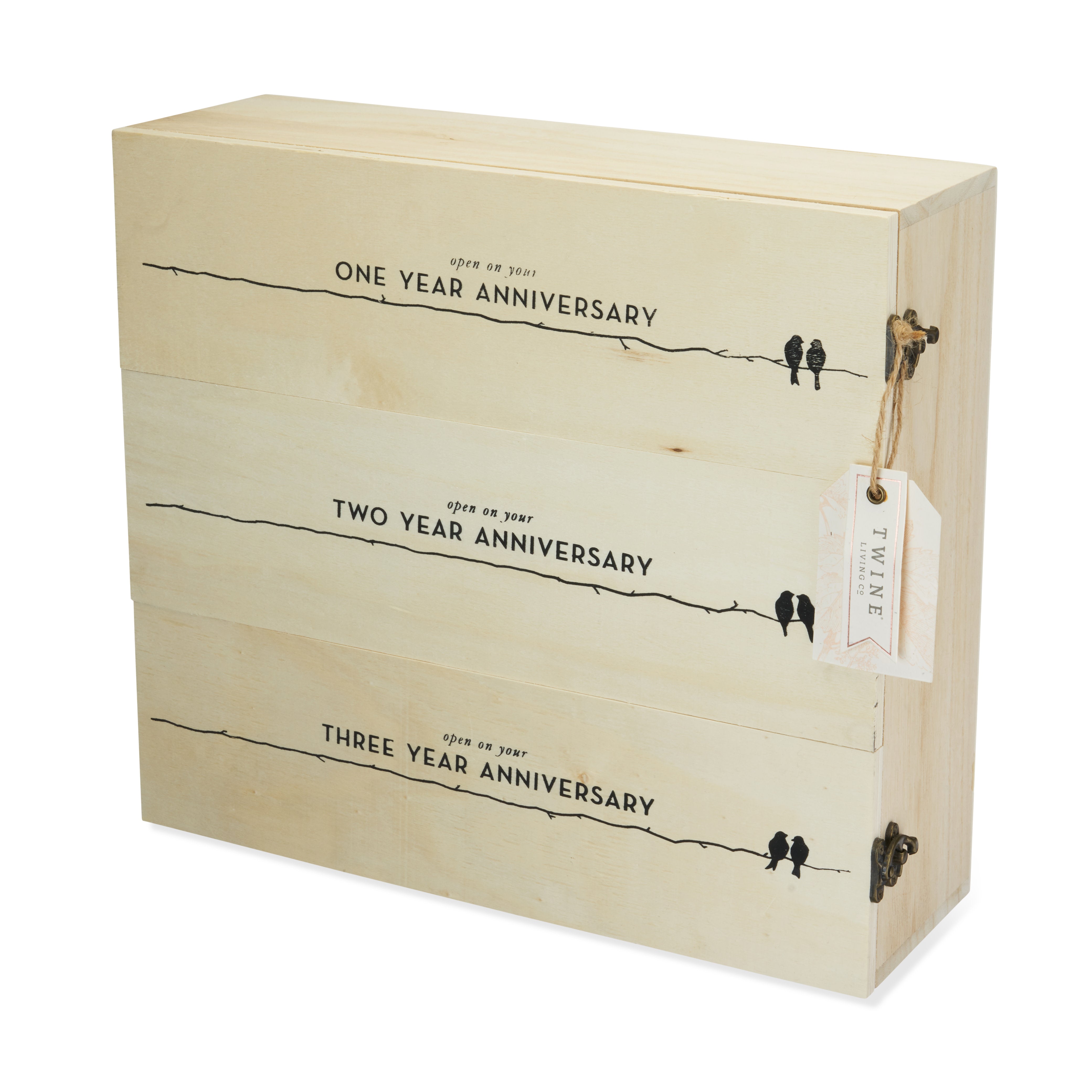 Newlywed's Anniversary 3-Bottle Wooden Wine Box - Thumbnail 3