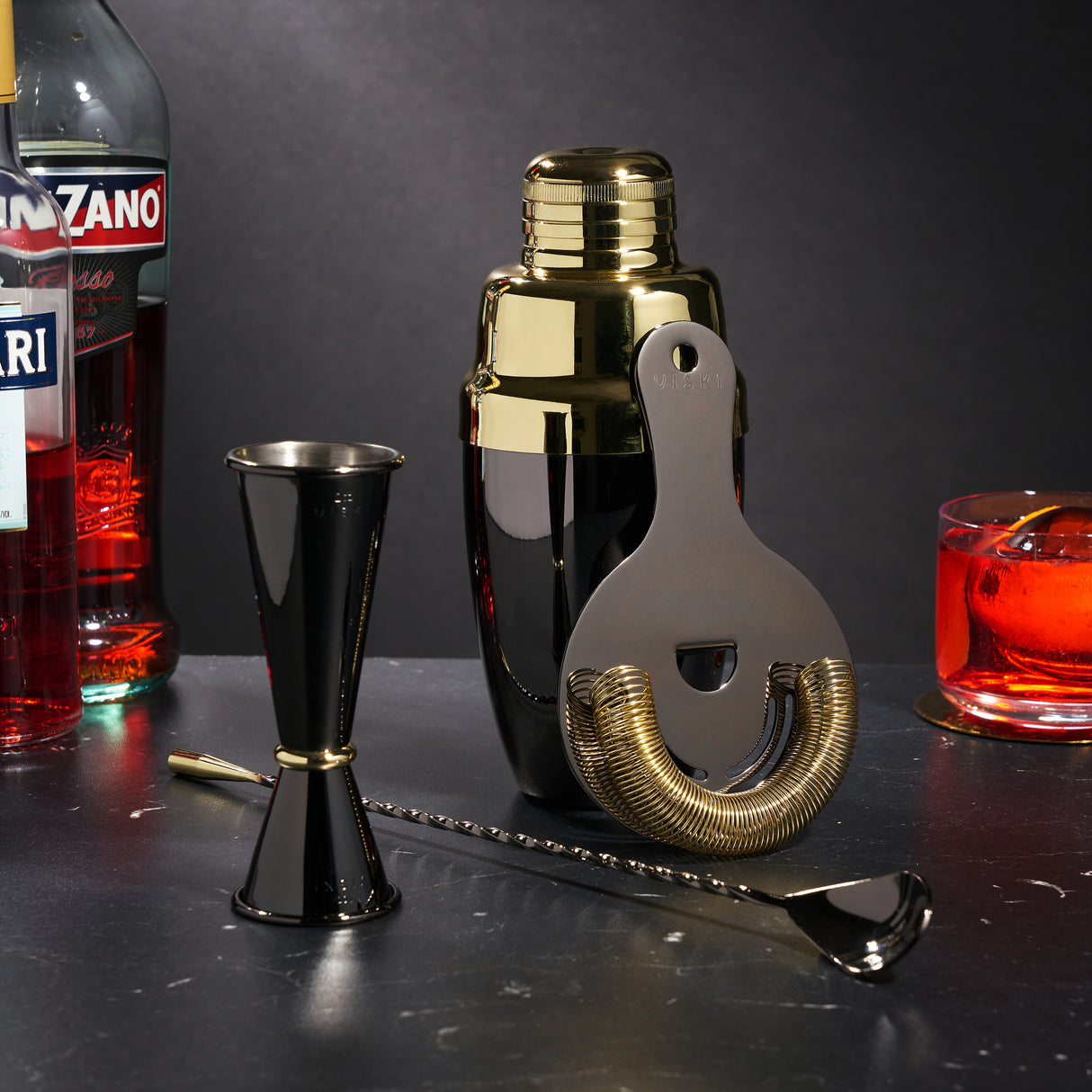 Deco 4-Piece Barware Set in Gold & Black