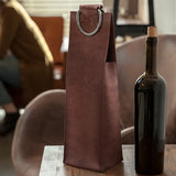 Brown Single-Bottle Wine Tote in Faux Leather