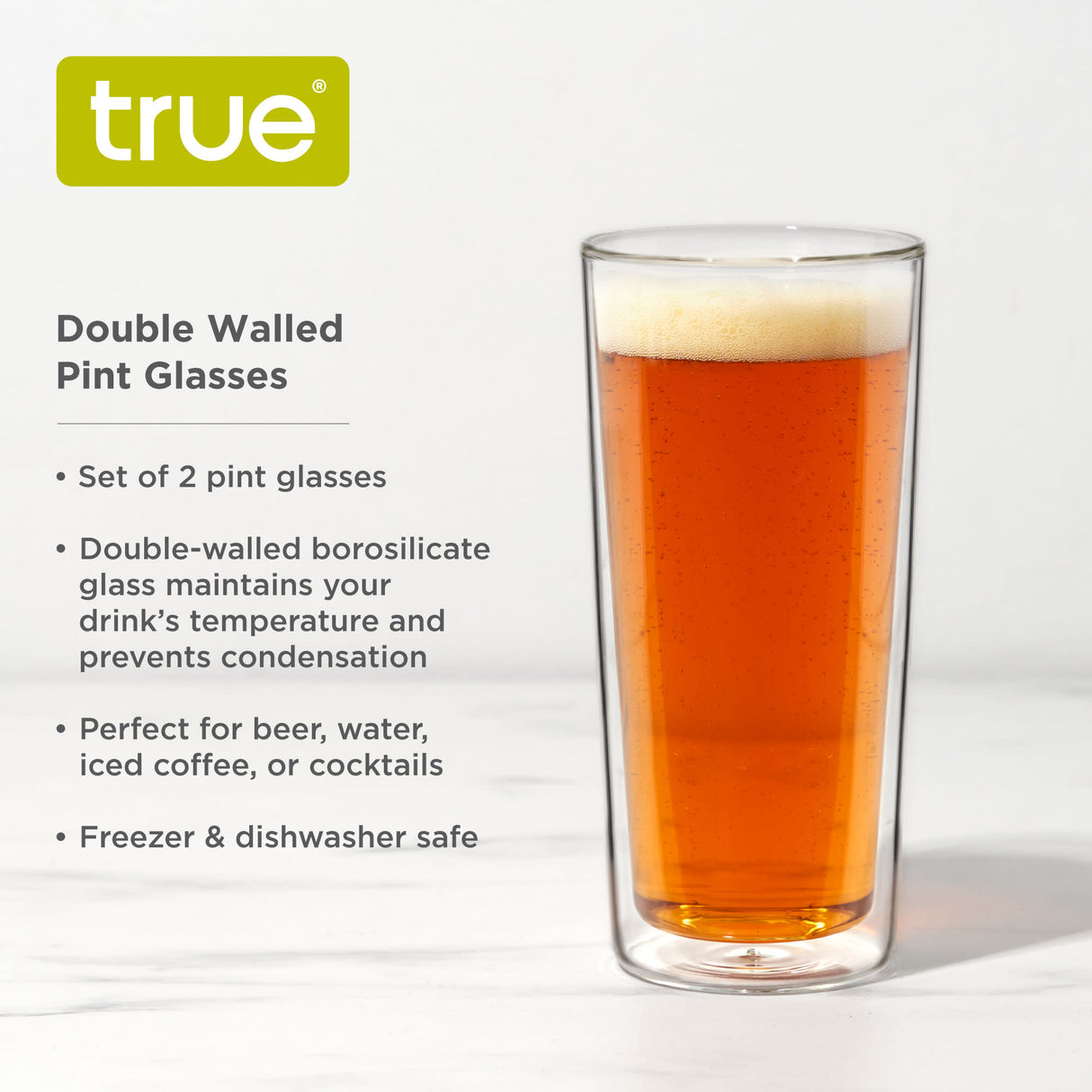 Double Walled Pint Glasses, Set of 2