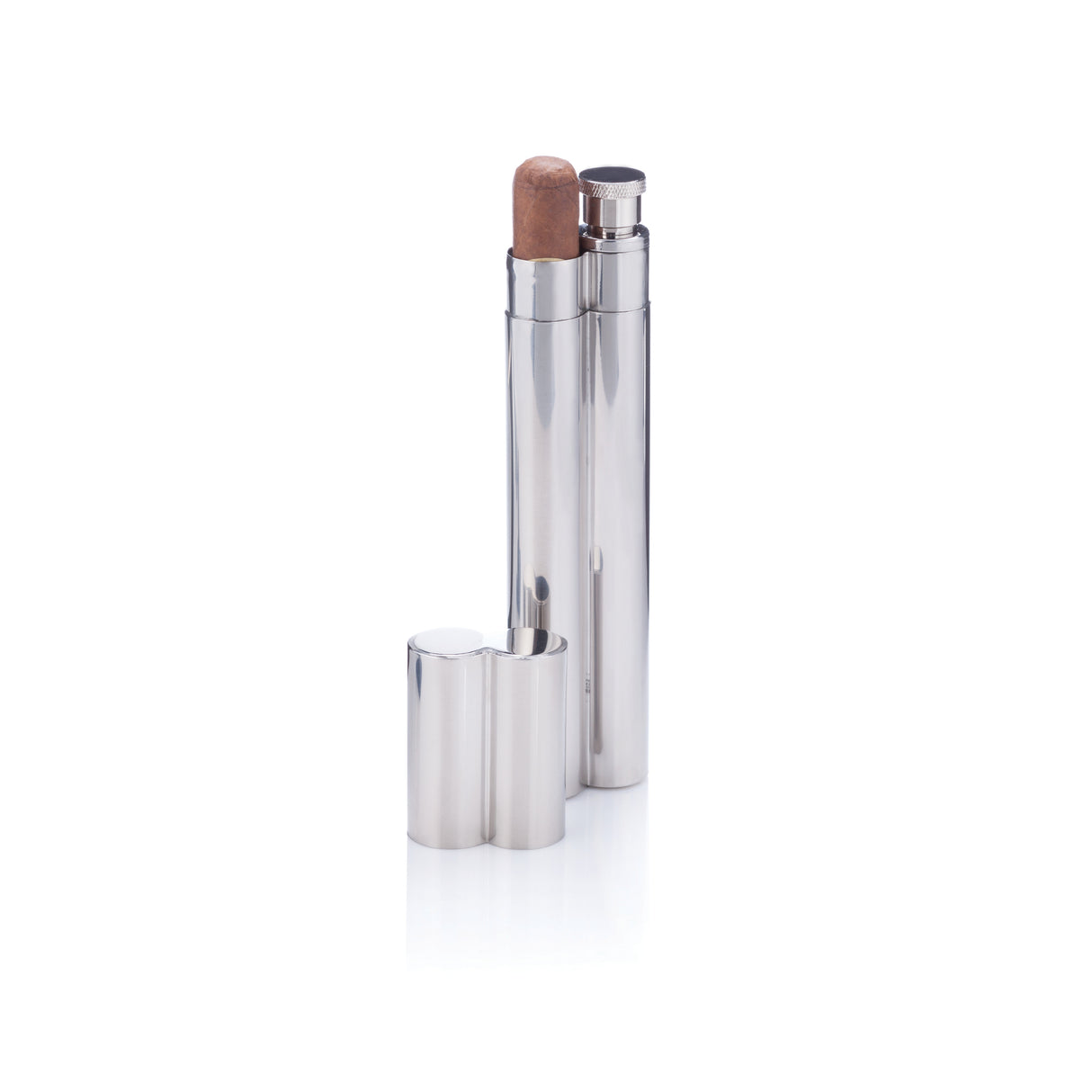 Cigar Holder and Flask in Stainless Steel