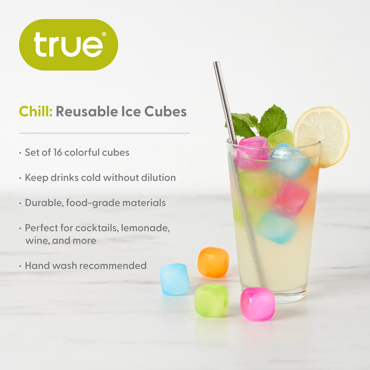 Chill Reusable Ice Cubes in Assorted Colors, Set of 16