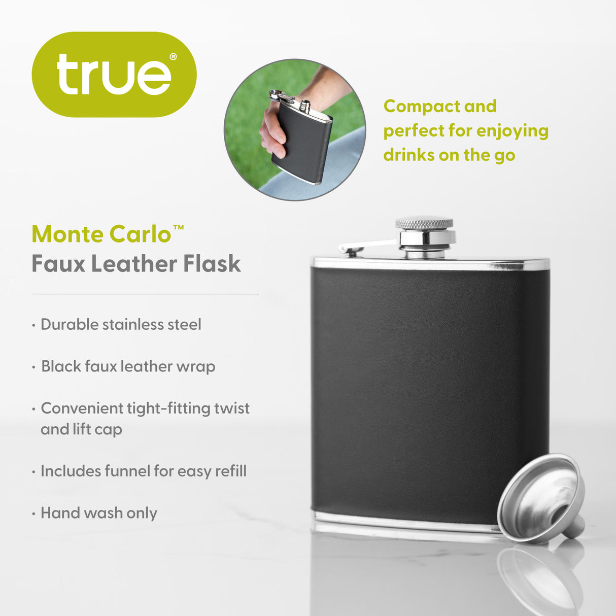 Monte Carlo 6 oz Stainless Steel Flask with Faux Leather