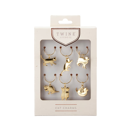 Cat Wine Charms in Gold, Set of 6