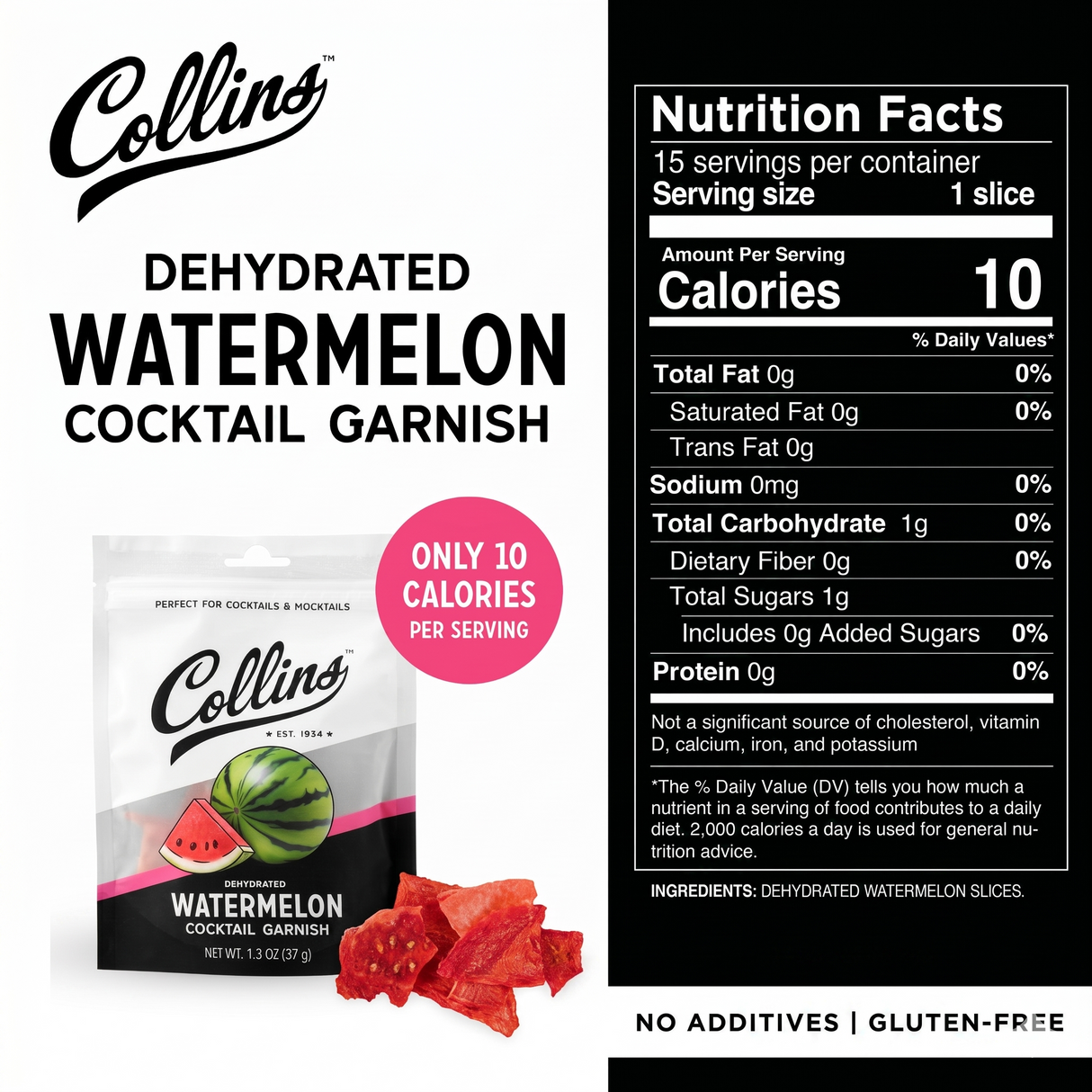 Dehydrated Watermelon Cocktail Garnish, 1.3 oz