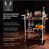 Harrison Bar Cart in Wood and Stainless Steel