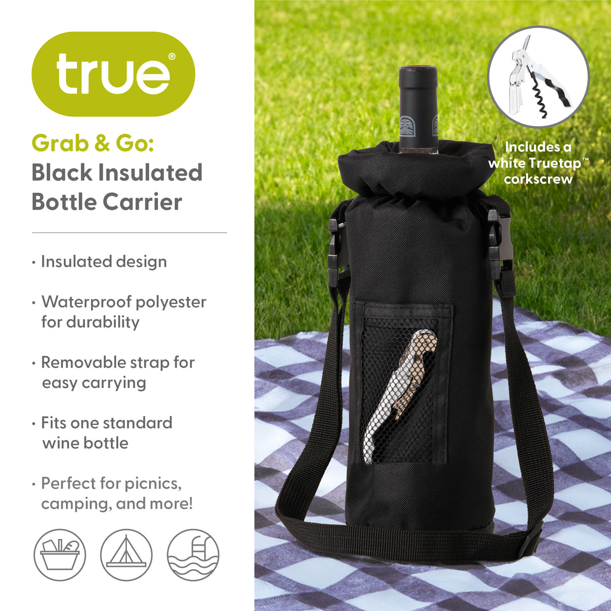 Grab & Go Insulated Bottle Carrier in Black