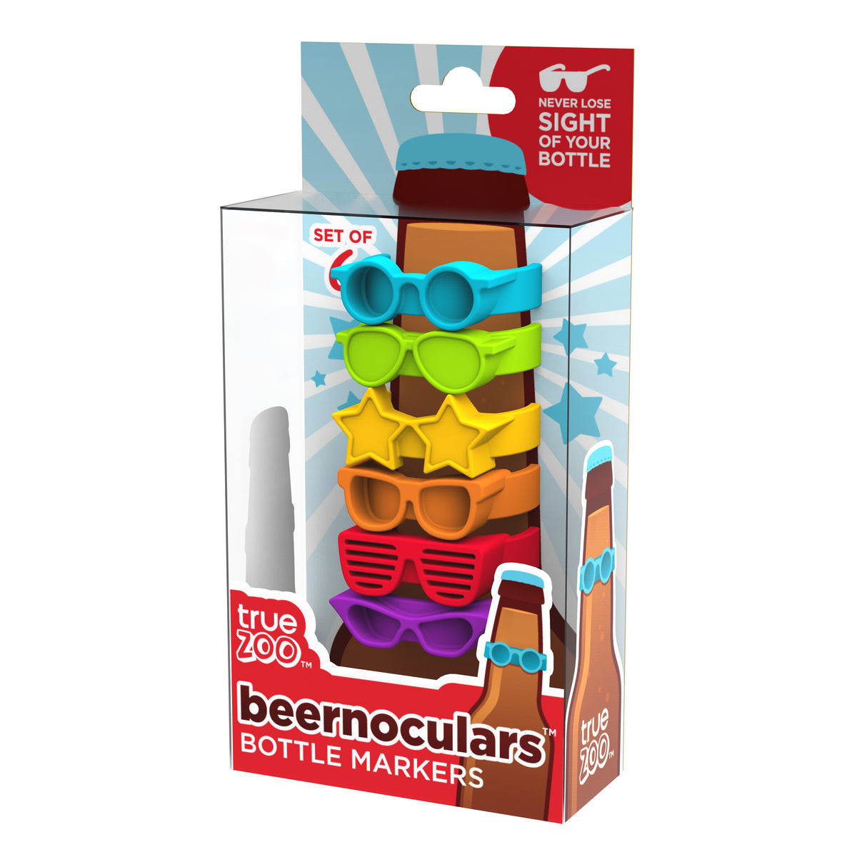 TrueZoo Beernoculars Beer Band Bottle Markers, Set of 6, CDU 12ct