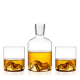 Mountain 3-Piece Crystal Liquor Decanter and Tumbler Set
