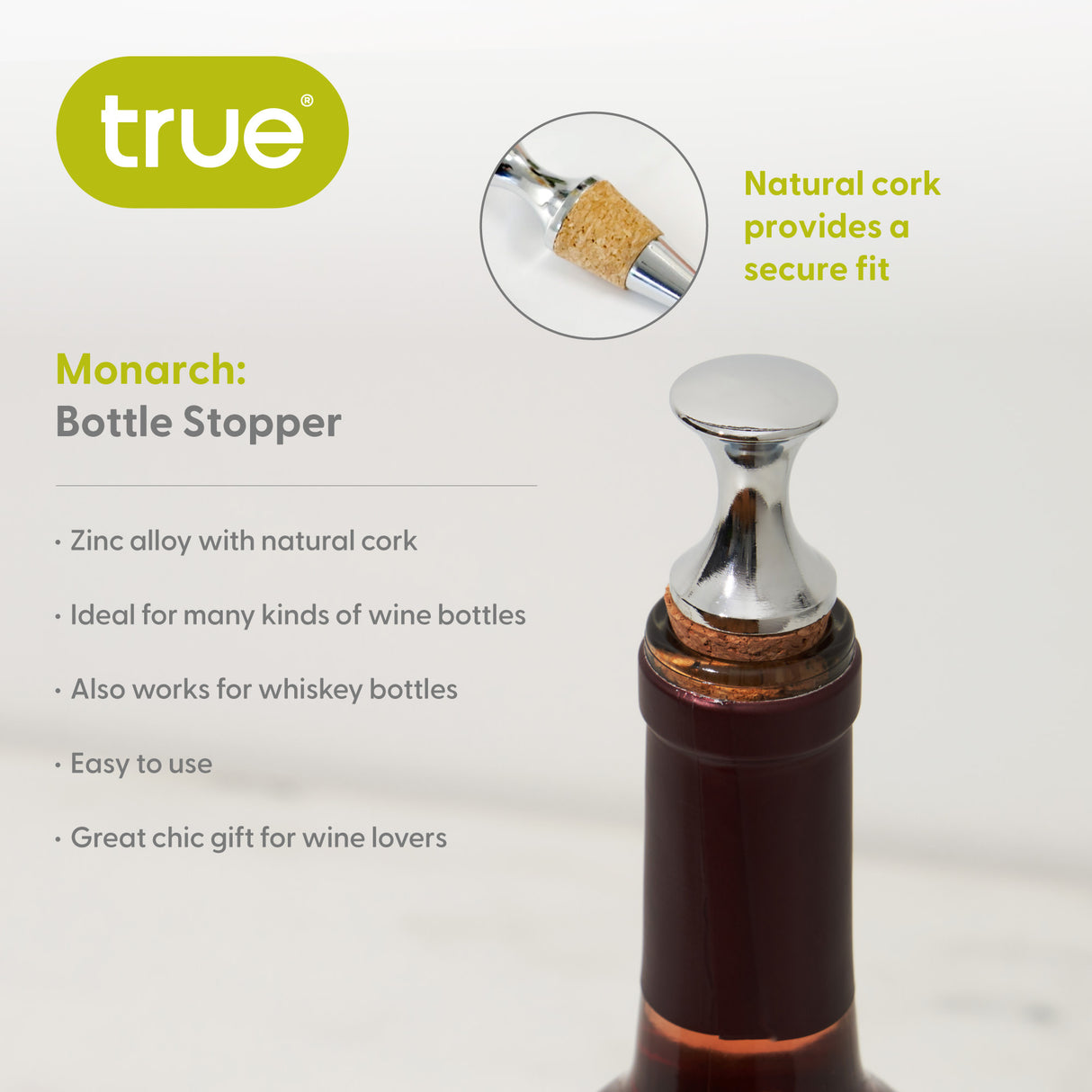 Monarch Chrome & Cork Bottle Stopper