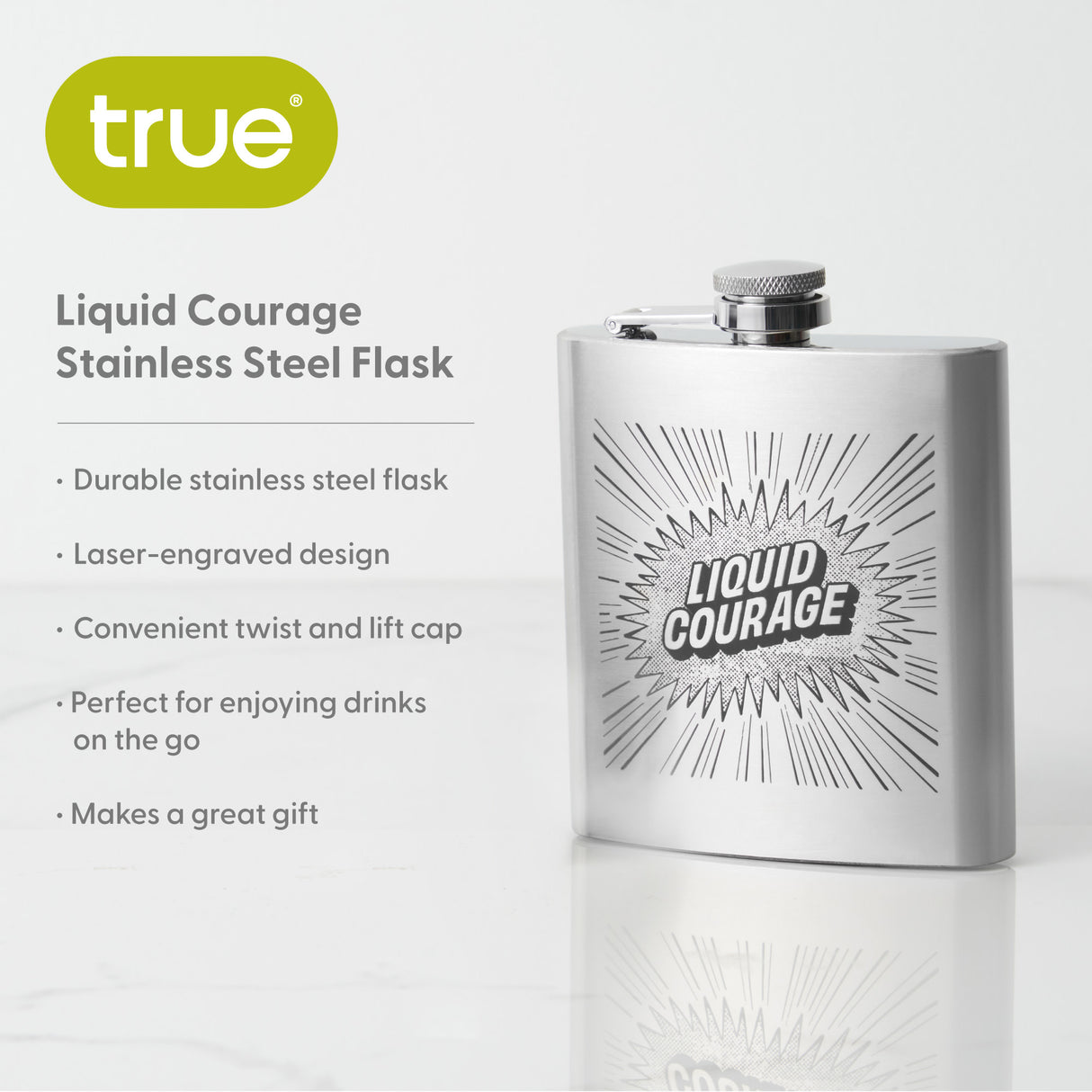 Trueflask 6 oz Stainless Steel Liquid Courage Flask