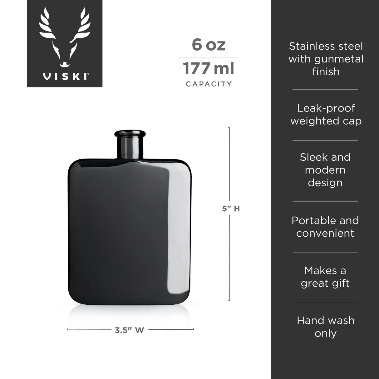 Warren 6 oz Flask in Gunmetal