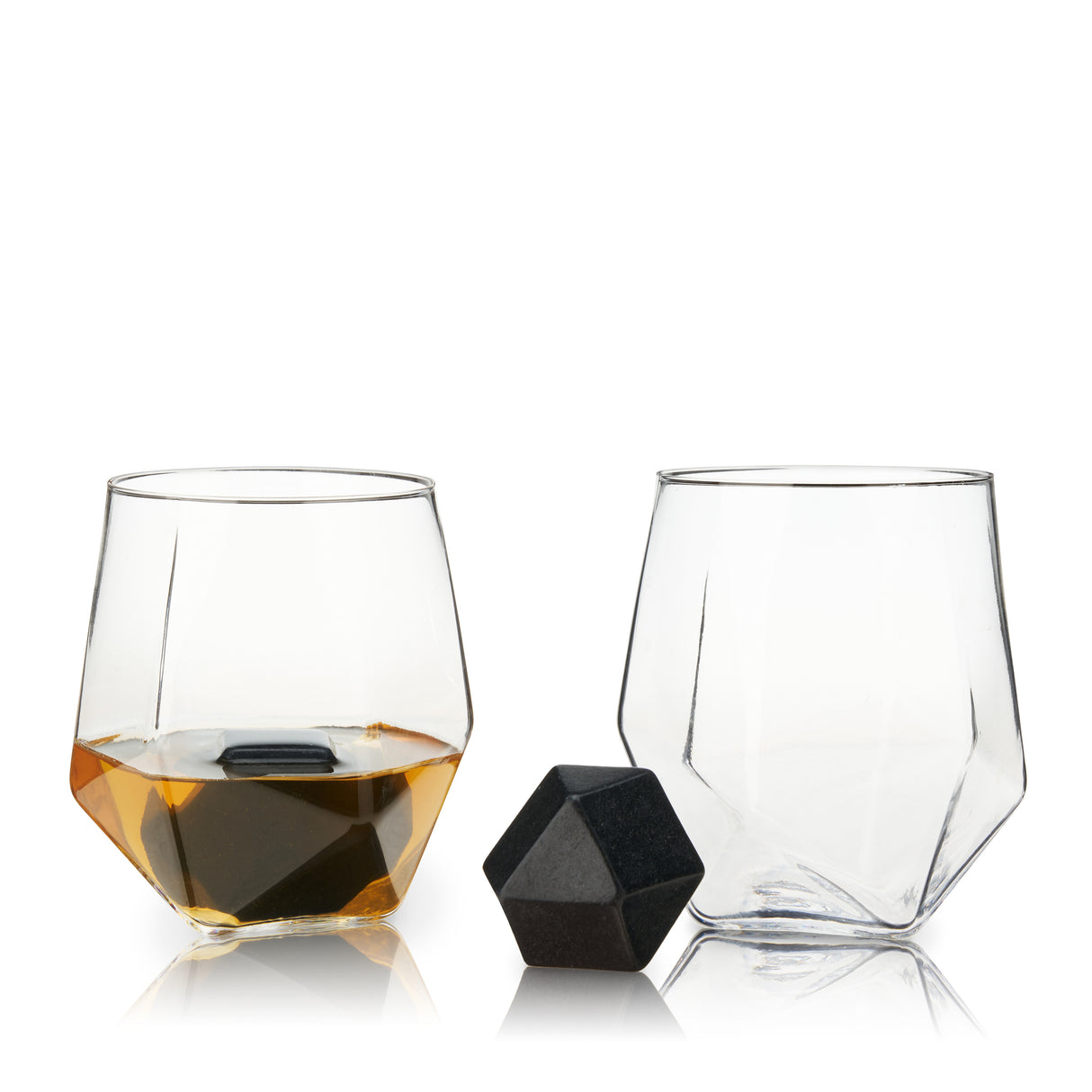 Seneca Crystal Faceted Tumbler & Hexagonal Basalt Stone Set, Set of 4