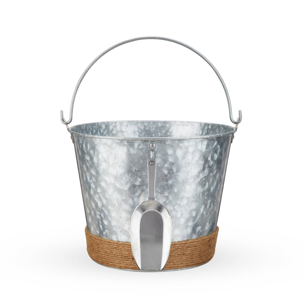 Jute Wrapped Galvanized Metal Ice Bucket with Scoop