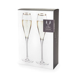 Gold Rimmed Crystal Champagne Flutes, Set of 2