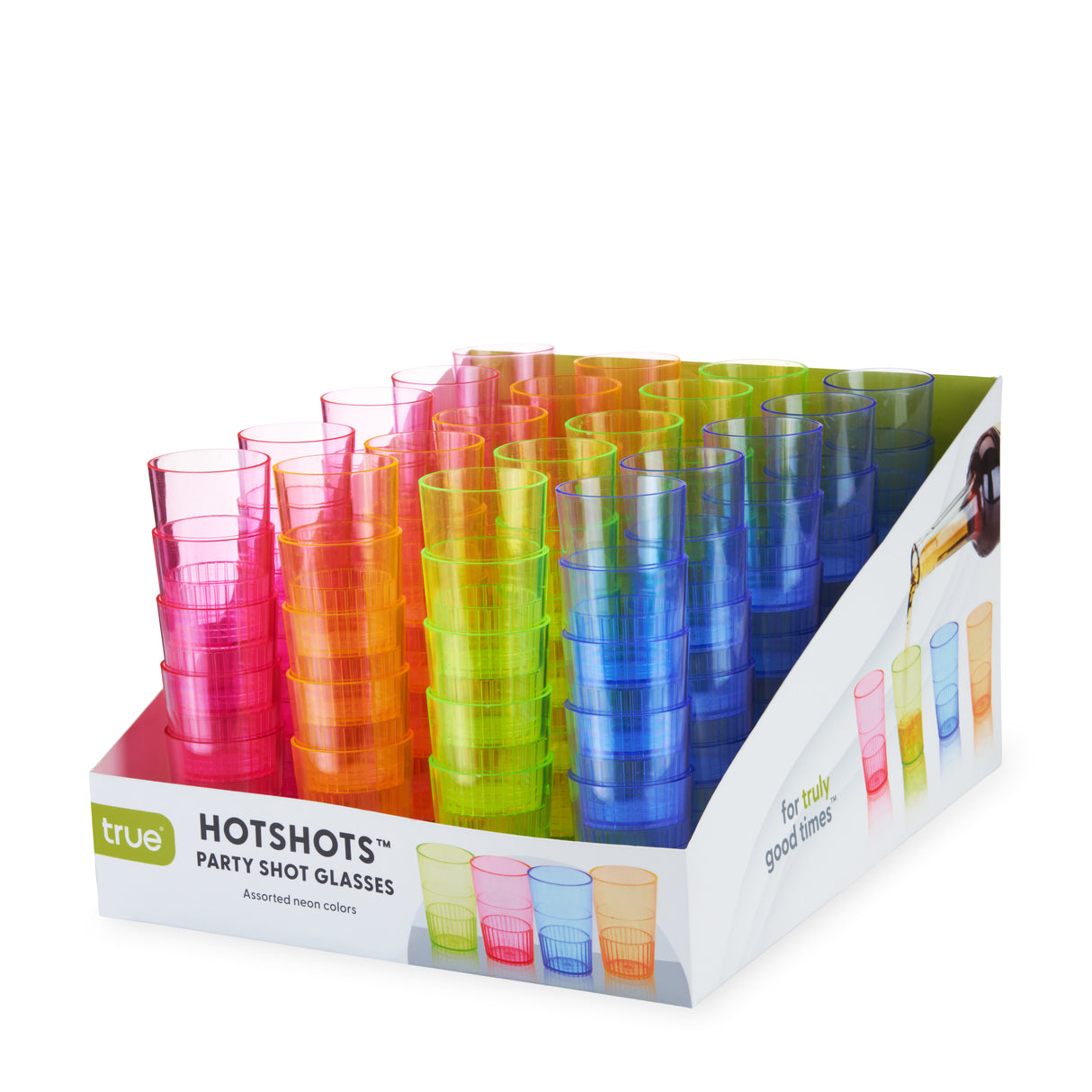 Party HotShots 1.5 oz Plastic Shot Glasses in Assorted Colors, CDU 100ct