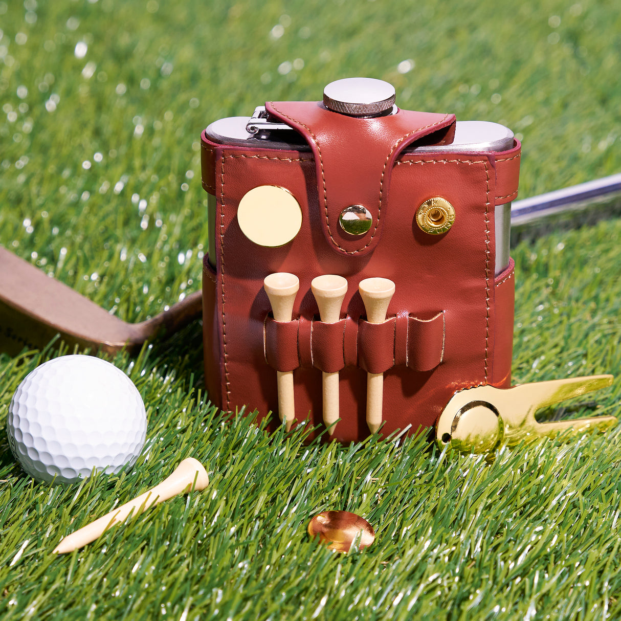 Trueflask 6 oz Golfer's Flask and 7-Piece Accessory Set