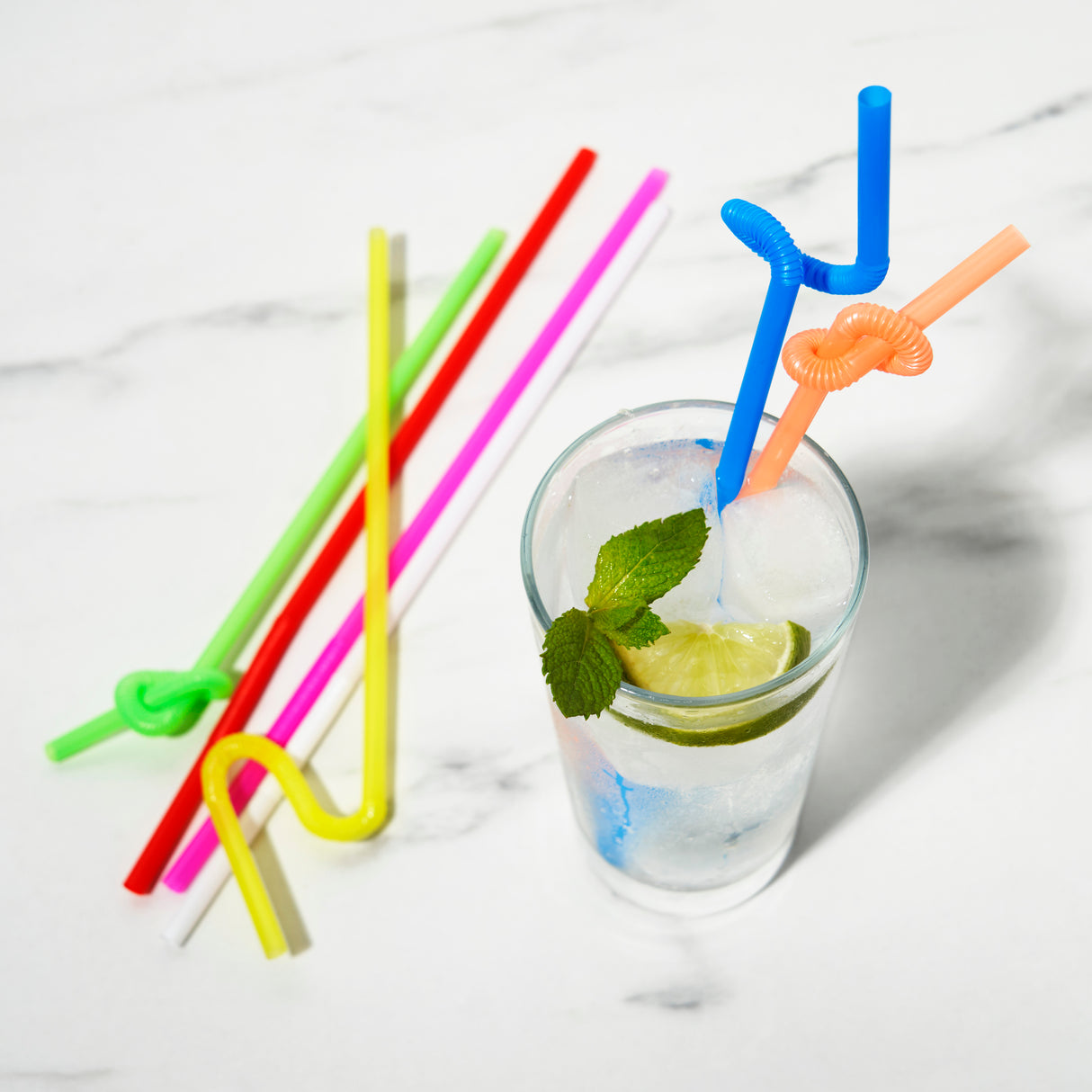 Party Twisted Ultra-Bendy Straws in Assorted Neon, Set of 50