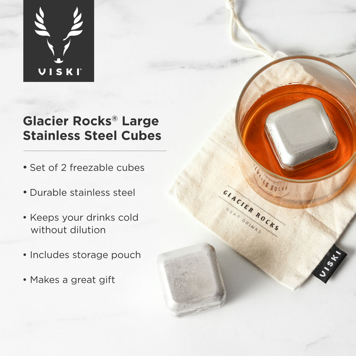 Glacier Rocks Large Cubes in Stainless Steel, Set of 2