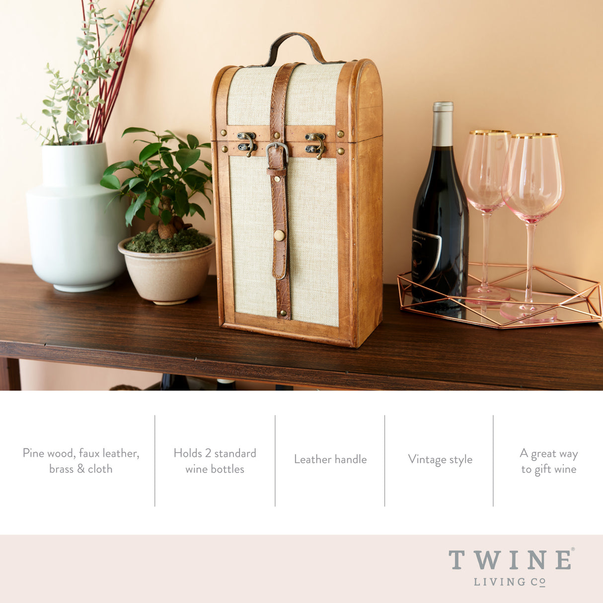 Two Bottle Vintage Trunk Wine Box