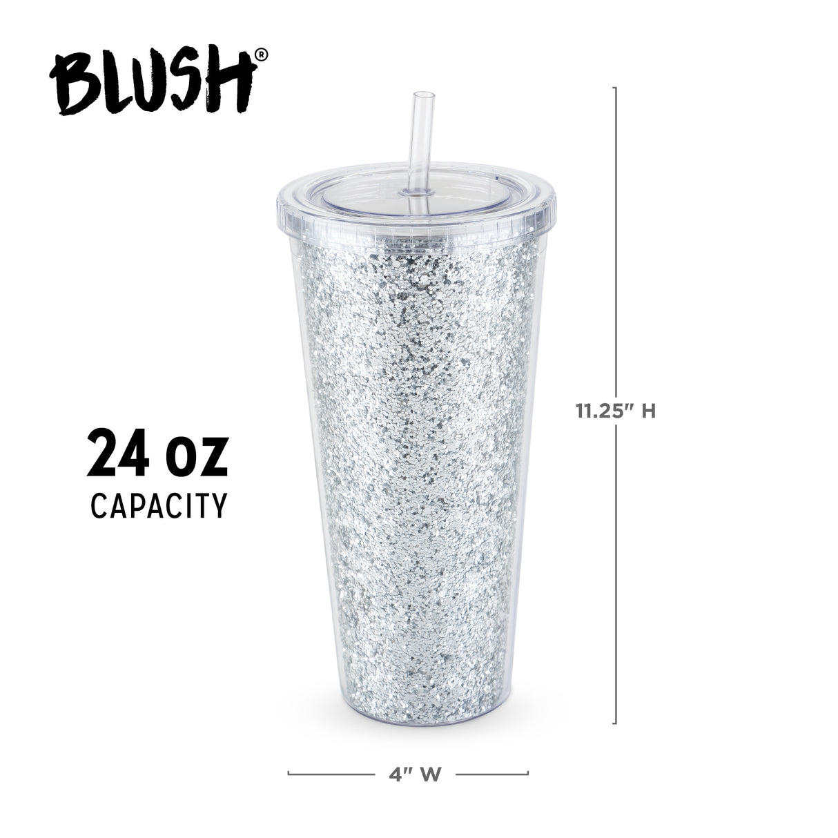 Glam Double Walled Tumbler in Silver Glitter