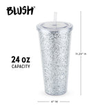 Glam Double Walled Tumbler in Silver Glitter