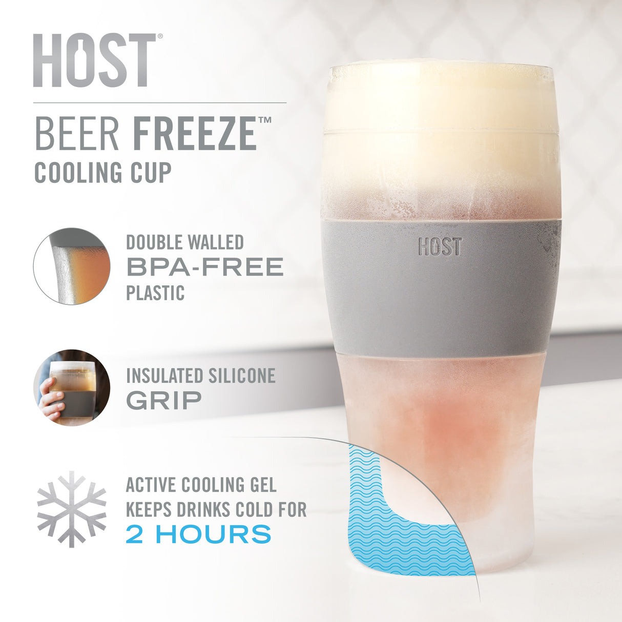 Beer FREEZE Cooling Cup in Gray, Set of 2