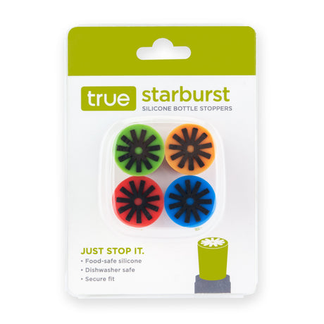 Starburst Silicone Bottle Stopper in Assorted Colors, Set of 4