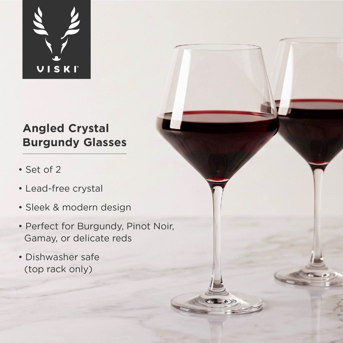 Raye Crystal Angled Burgundy Glasses, Set of 2