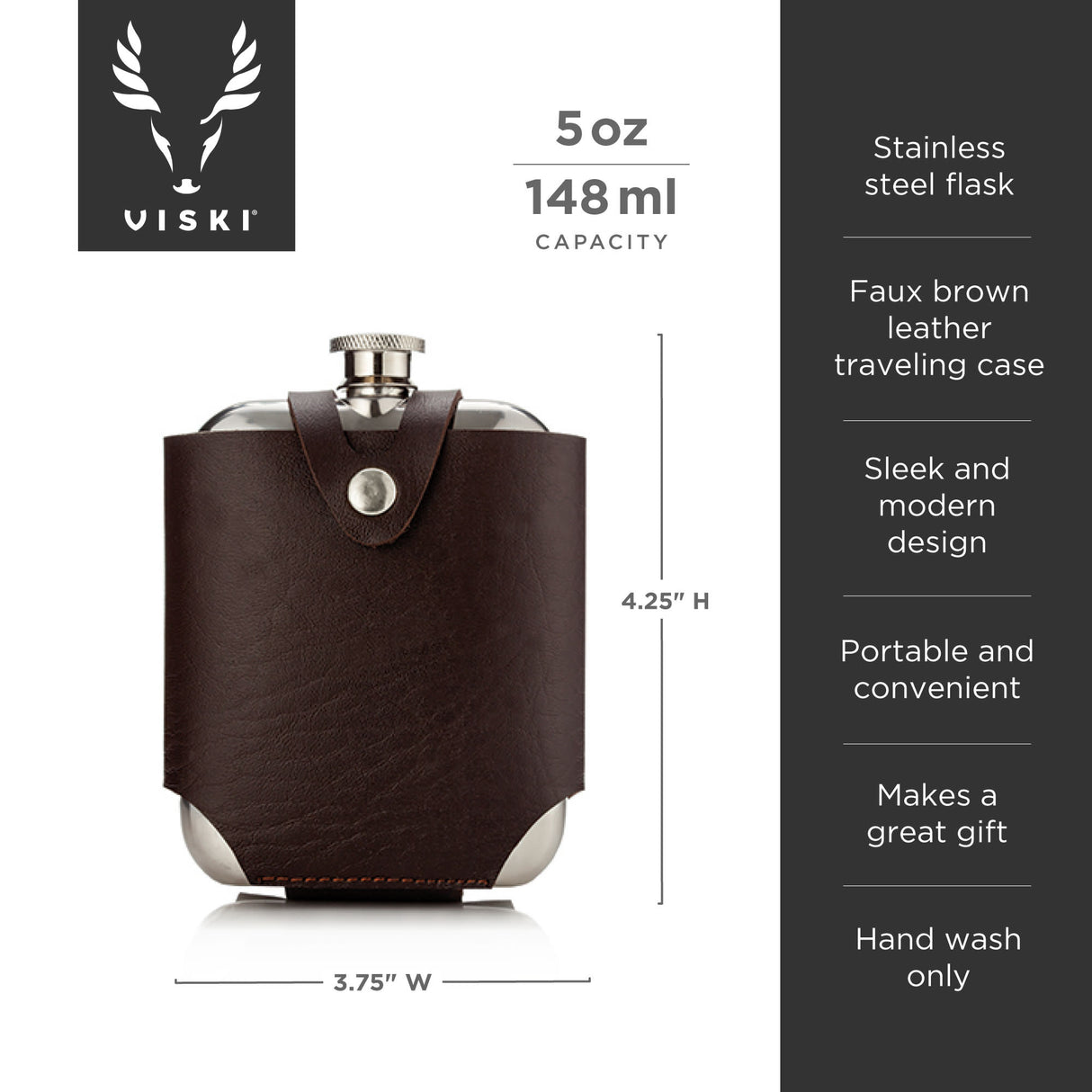 Flask and Traveling Case in Stainless Steel