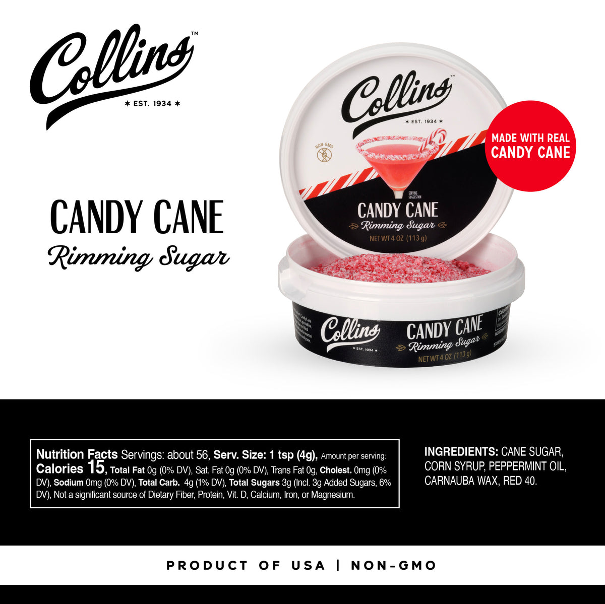 Candy Cane Rimming Sugar, 4 oz