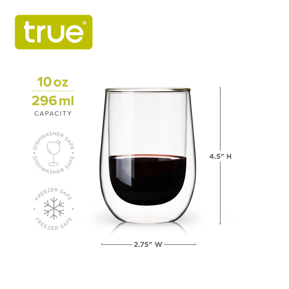 Double Walled 10 oz Stemless Wine Glasses, Set of 2