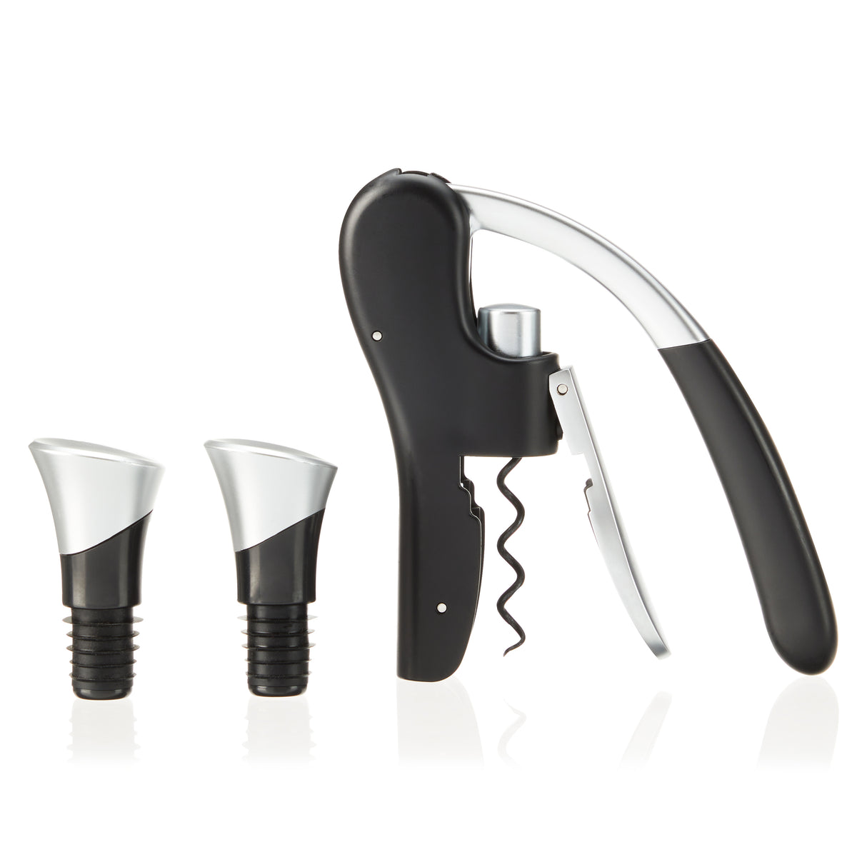 Lever Corkscrew and Stoppers, Set of 3