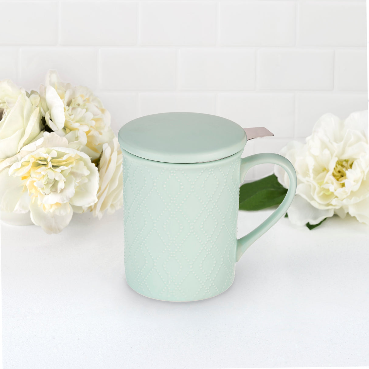 Annette Souk Ceramic Tea Infuser Mug in Mint