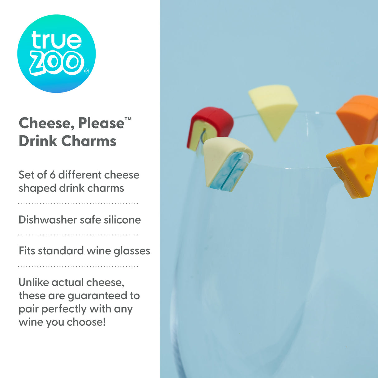 TrueZoo Cheese, Please Silicone Drink Marker, Set of 6, CDU 12ct