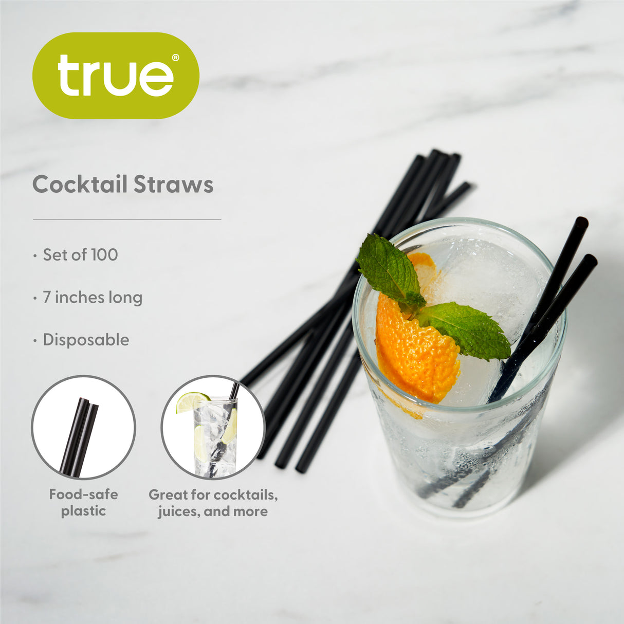 Party Cocktail Straws in Black, Set of 100