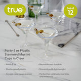 Party 8 oz Plastic Stemmed Martini Cups in Clear, Set of 12
