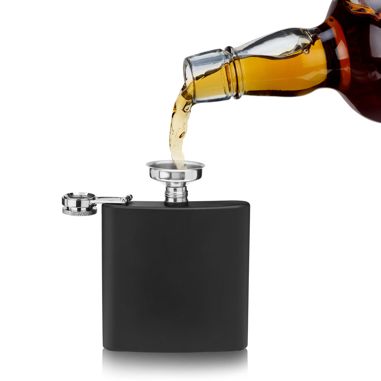 Savoy 6 oz Stainless Steel Flask with Funnel in Matte Black