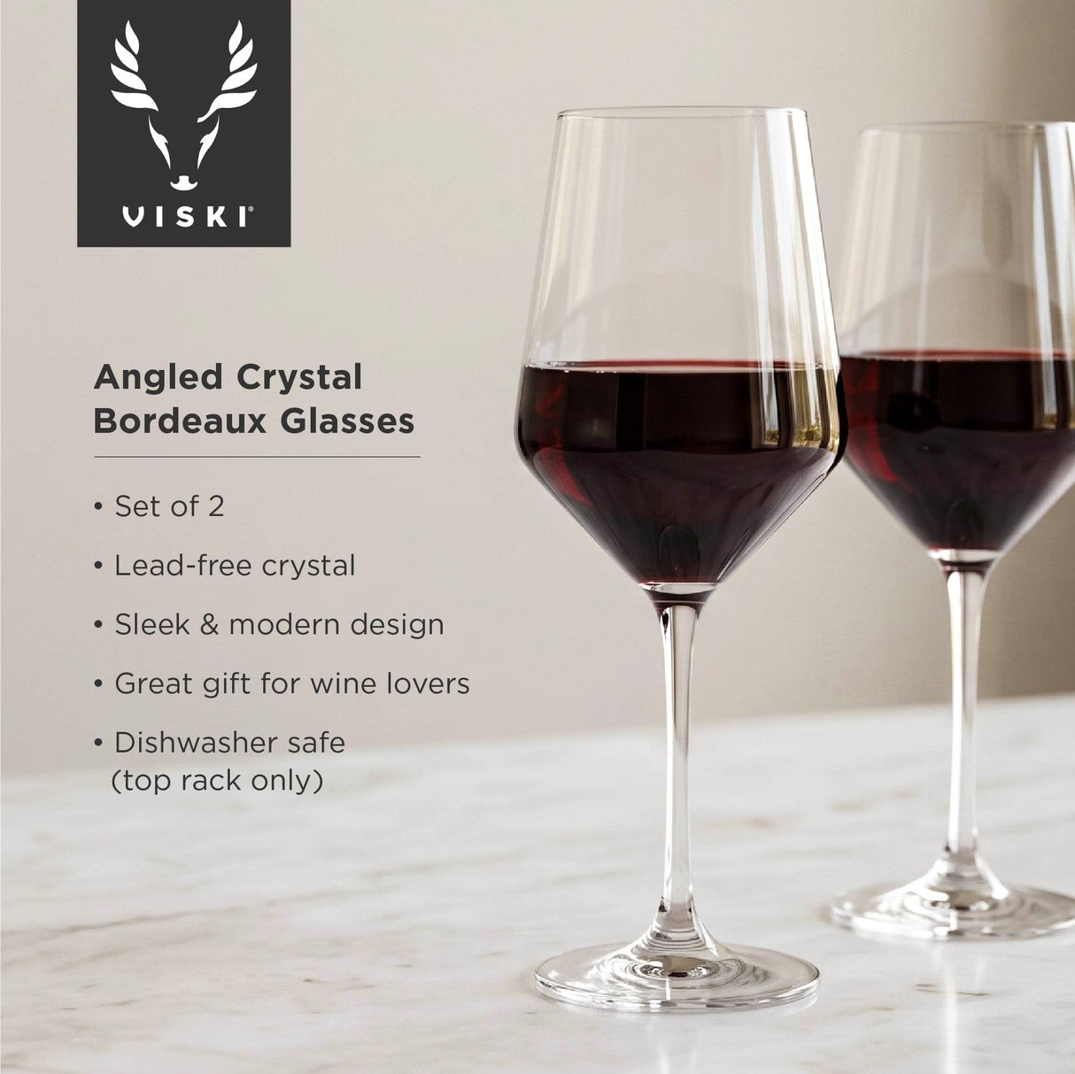 Raye Crystal Angled Bordeaux Glasses, Set of 2